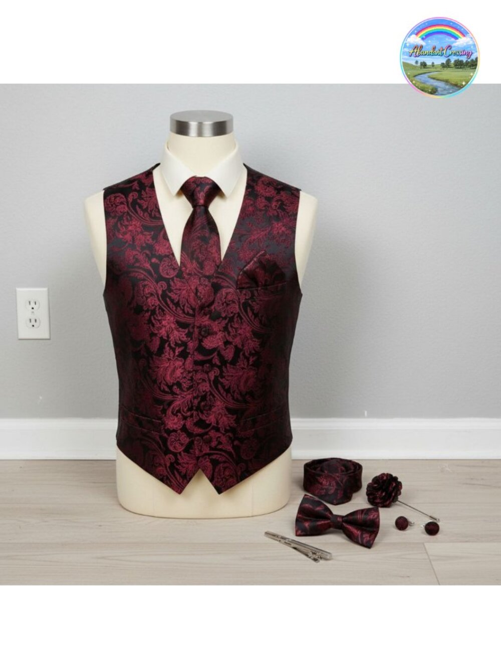 Men's 7PC Suit Vest Tie Bowtie Hanky Cufflinks Formal Wedding Set